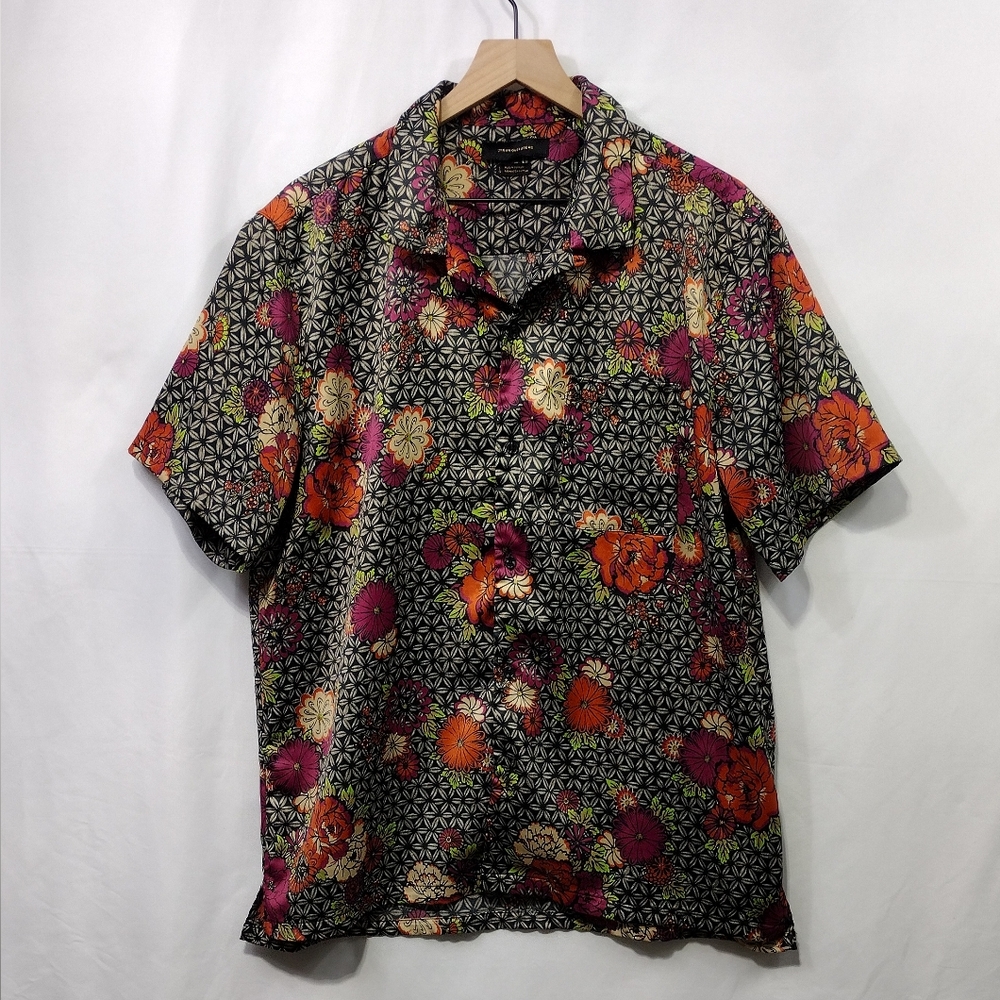 Urban Outfitters Floral Hawaiian Shirt Womens L Multicolor Artsy Boho Retro 90s
